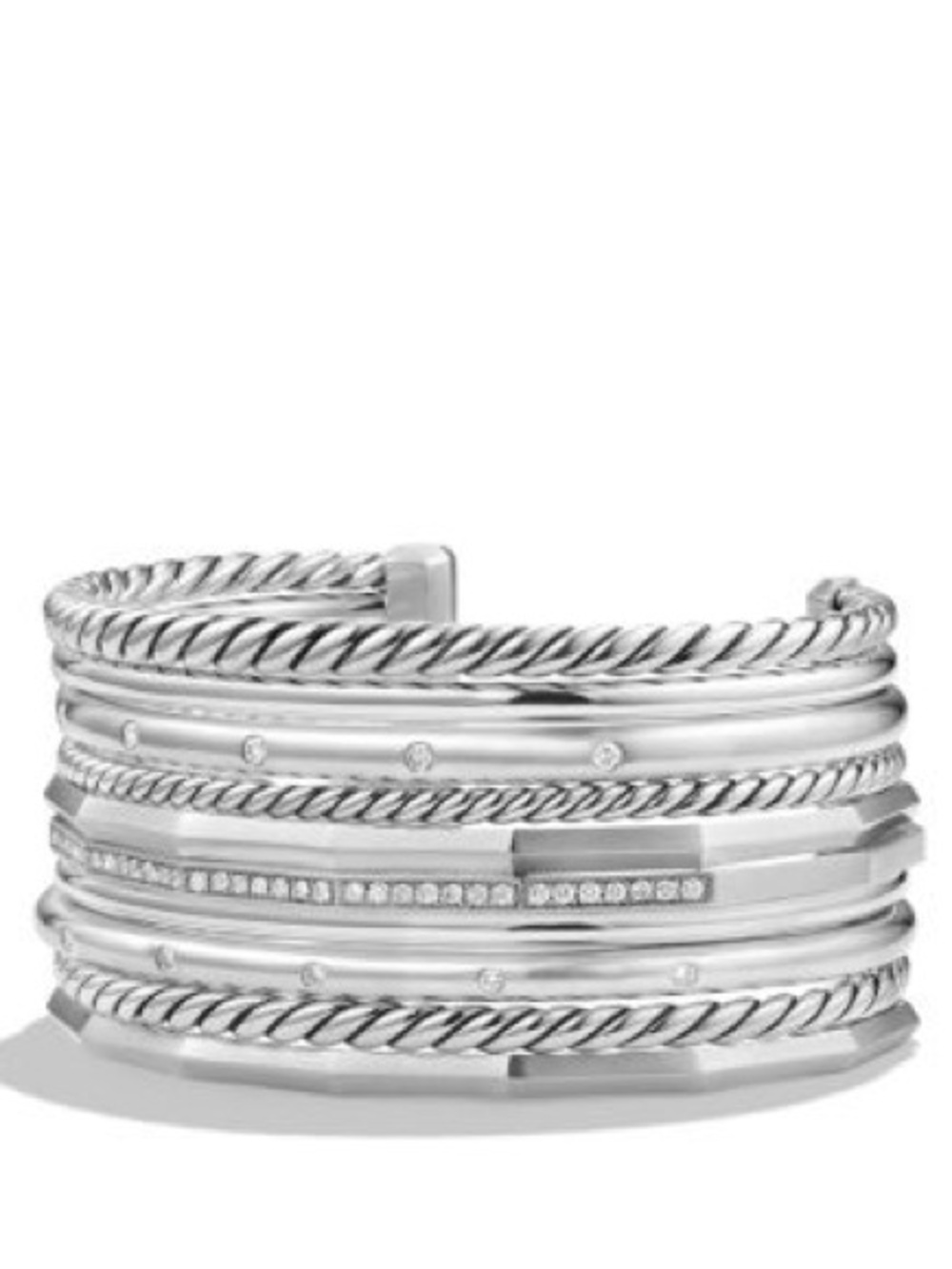 David Yurman Stax Sterling 0.80 CTW Diamond Cuff